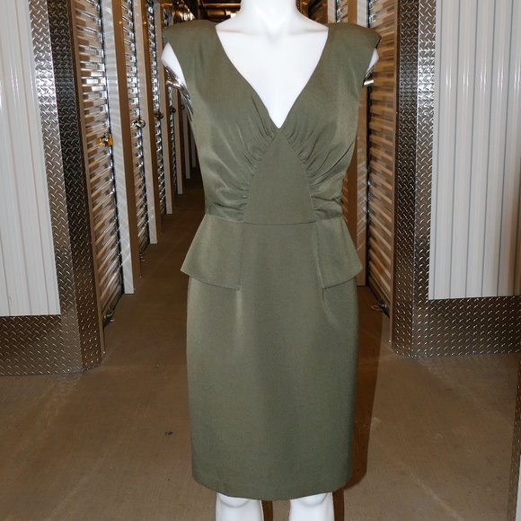 ABS Olive Green Padded & Peplum Dress size 6 - Picture 3 of 12